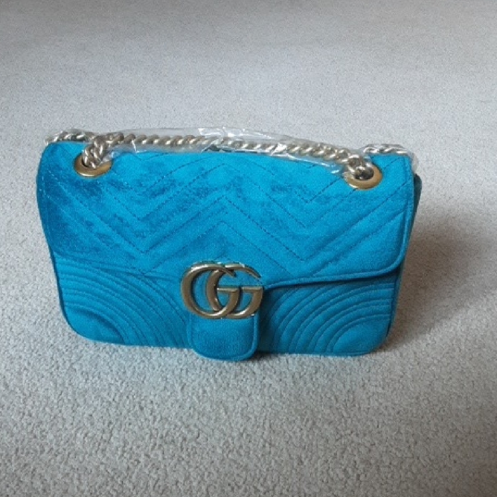 Gucci Marmont Teal Blue Quilted Shoulder Bag